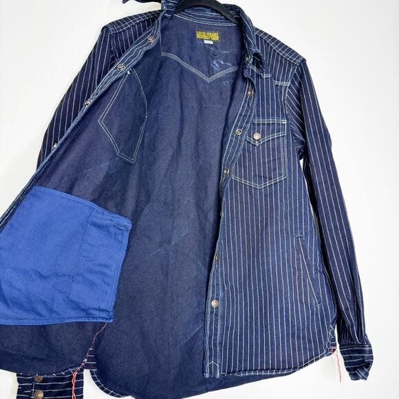 IRON HEART Stripe Denim Western Snap Button Shirt Indigo CPO Workwear Size XL - Picture 6 of 11